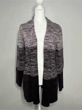 Croft & Barrow Small Marled Ombre Open-Front Cardigan Burgundy/Gray